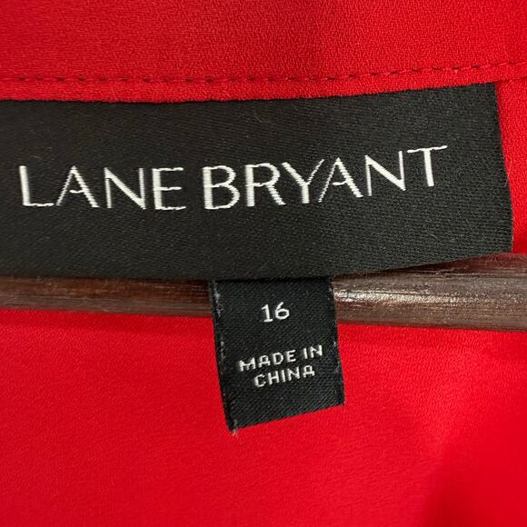 Lane Bryant Red Chiffon Blouse 16 Womens Tie Front Sheer Dolman Sleeve Fall Top - Picture 3 of 4